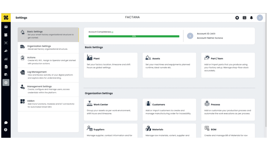 SFactrix Setting Page